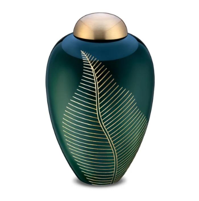 Elegant Leaf Emerald Metal Urns