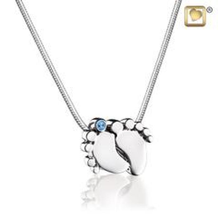 Pendant - Baby Feet Silver (Polished w/Blue Crystal) Jewelry