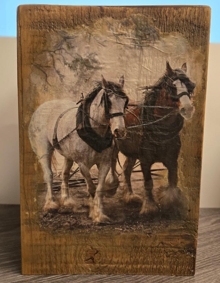 Clydesdales on Barnwood Urn Wooden Urns